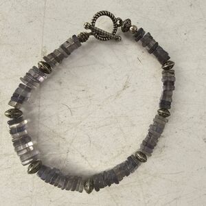 Handmade iolite heishi bead‎ and antique silver bracelet